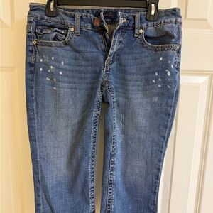 Seven7 Women's Cropped Distressed Blue Jeans